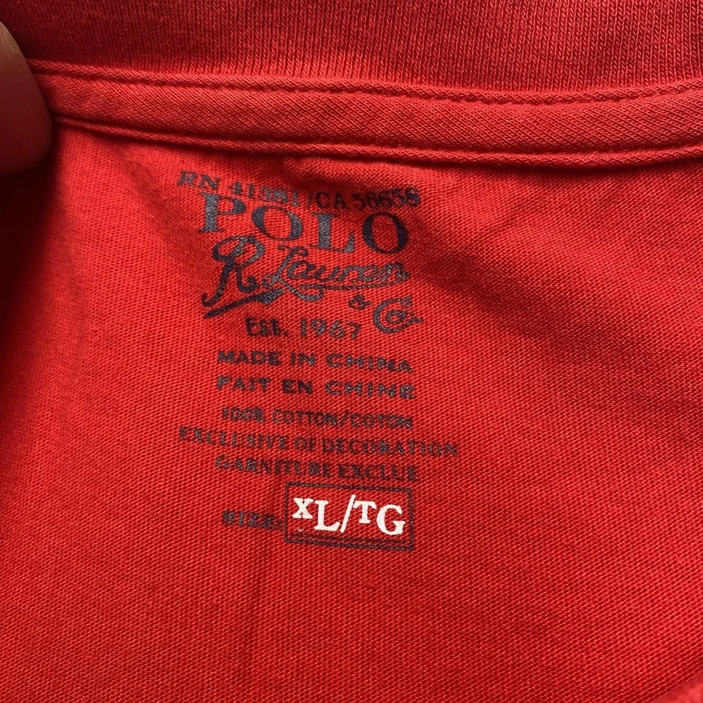Polo Ralph Lauren Shirt‎ Mens XL Red Crewneck Cotton Jersey Tagless Logo